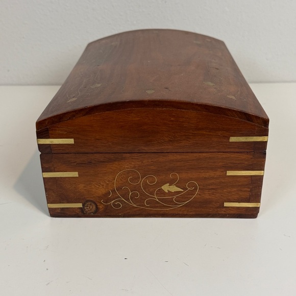 Vintage Wooden Jewelry Box with Tray Brass Inlay 12x8x5 - Picture 4 of 14